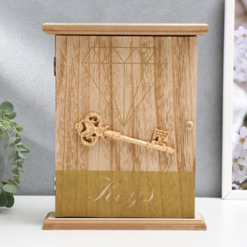 Wooden 6 Hooks Key Holder Box