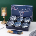 Japanese Style Korean 4.5 Inch Flower 6-Ceramic Bowl Set for Rice Soup