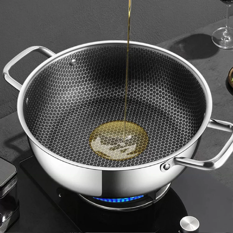 Stainless Steel Soup Pot, Wok, Non-Stick Pan With Lid, Honeycomb Hot Pot For Home, Induction Cooker, Gas Stove, Kitchen Cookware