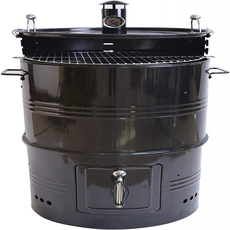 Vertical Charcoal Smoker Grill 18 Inch, Heavy Duty Round BBQ Grill Multi-Function Barrel Grill For Outdoor Cooking, Black