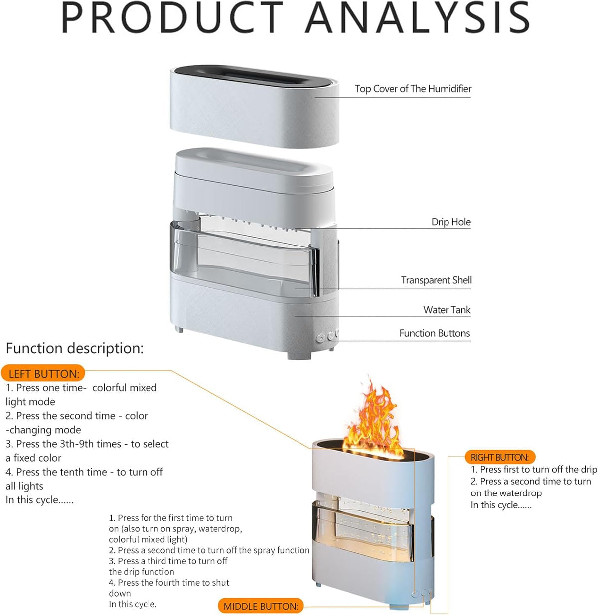 RAIN DROPS SIMULATION FLAME HUMIDIFIER