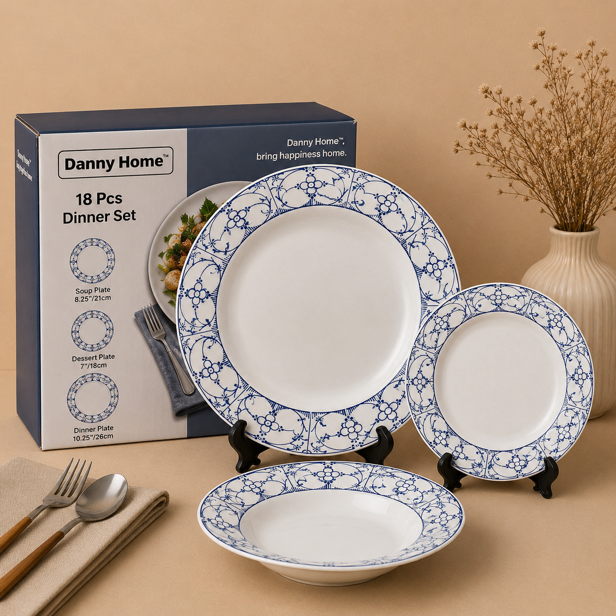Danny Home™
Danny Home 18 Pcs Royal Blue Heritage Dinner Set