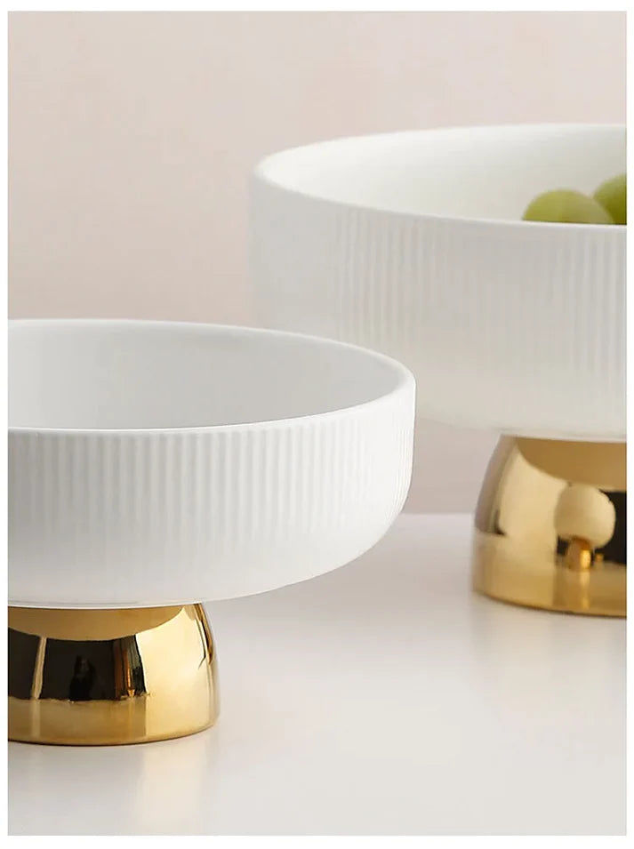 Ceramic Stylish Fruit Bowls with Gold Foot