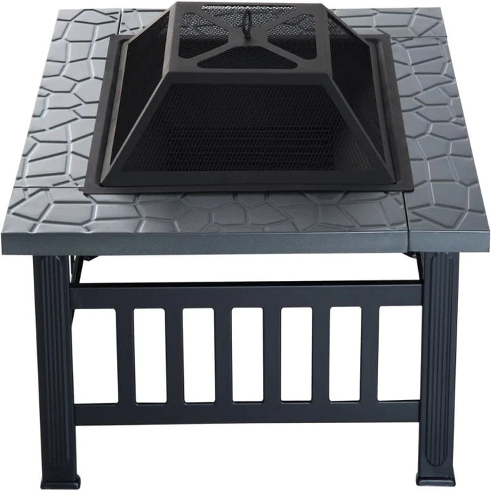 34' Outdoor Fire Pit Square Steel Wood Burning Firepit Bowl With Spark Screen