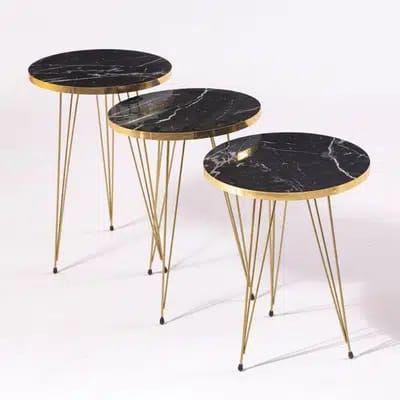 3pcs Coffee Table Set Metal with Marble PVC Top