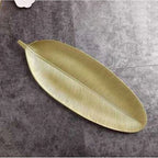 Leaf Shape Wooden Golden Tray