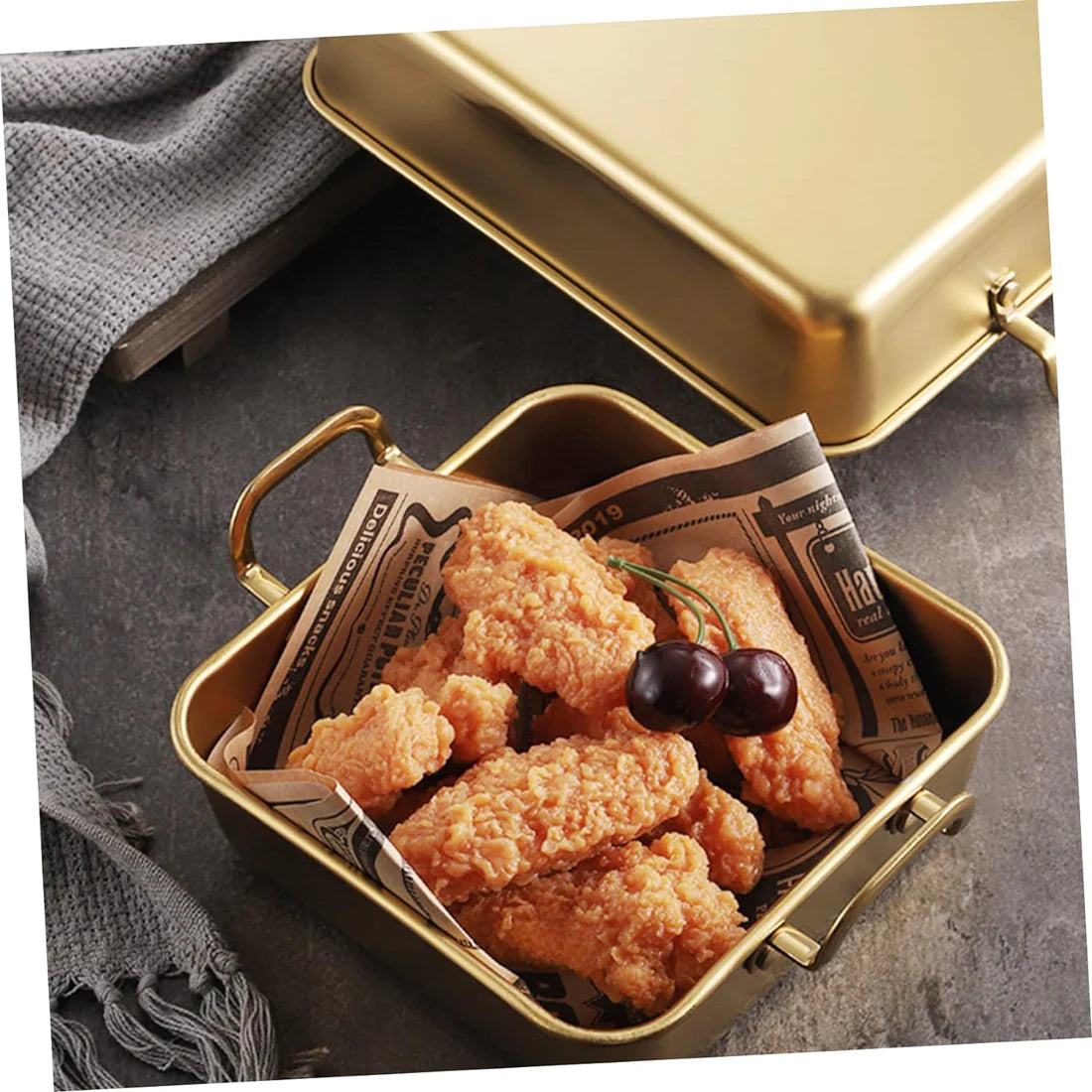 Mini SS Snack Basket with Handle Gold 10.5 x 10.5 cm