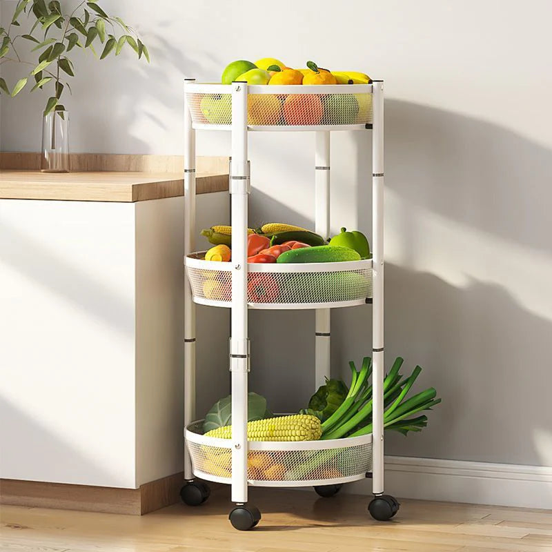 Three-Tier Kitchen Large-capacity Storage Rack Foldable Floor Rack with Wheels