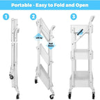 Foldable 3 Tier Metal Utility Rolling Cart