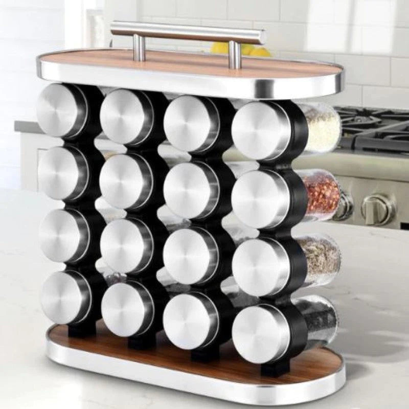 Stainless Steel Condiment Set Spice Jar Rack 16 Pcs