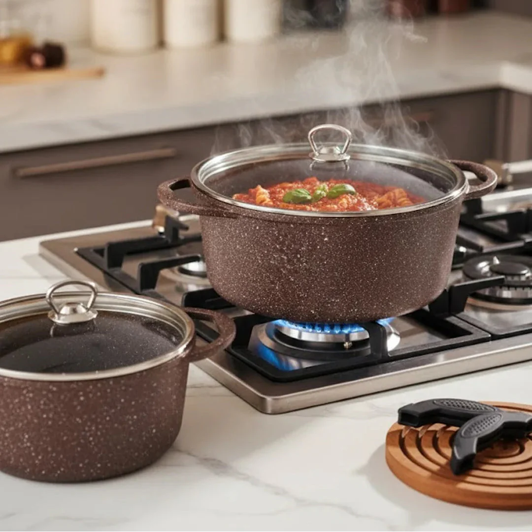 Falez 9-Piece Premium Granite Non-Stick Cookware Set - Nova Copper