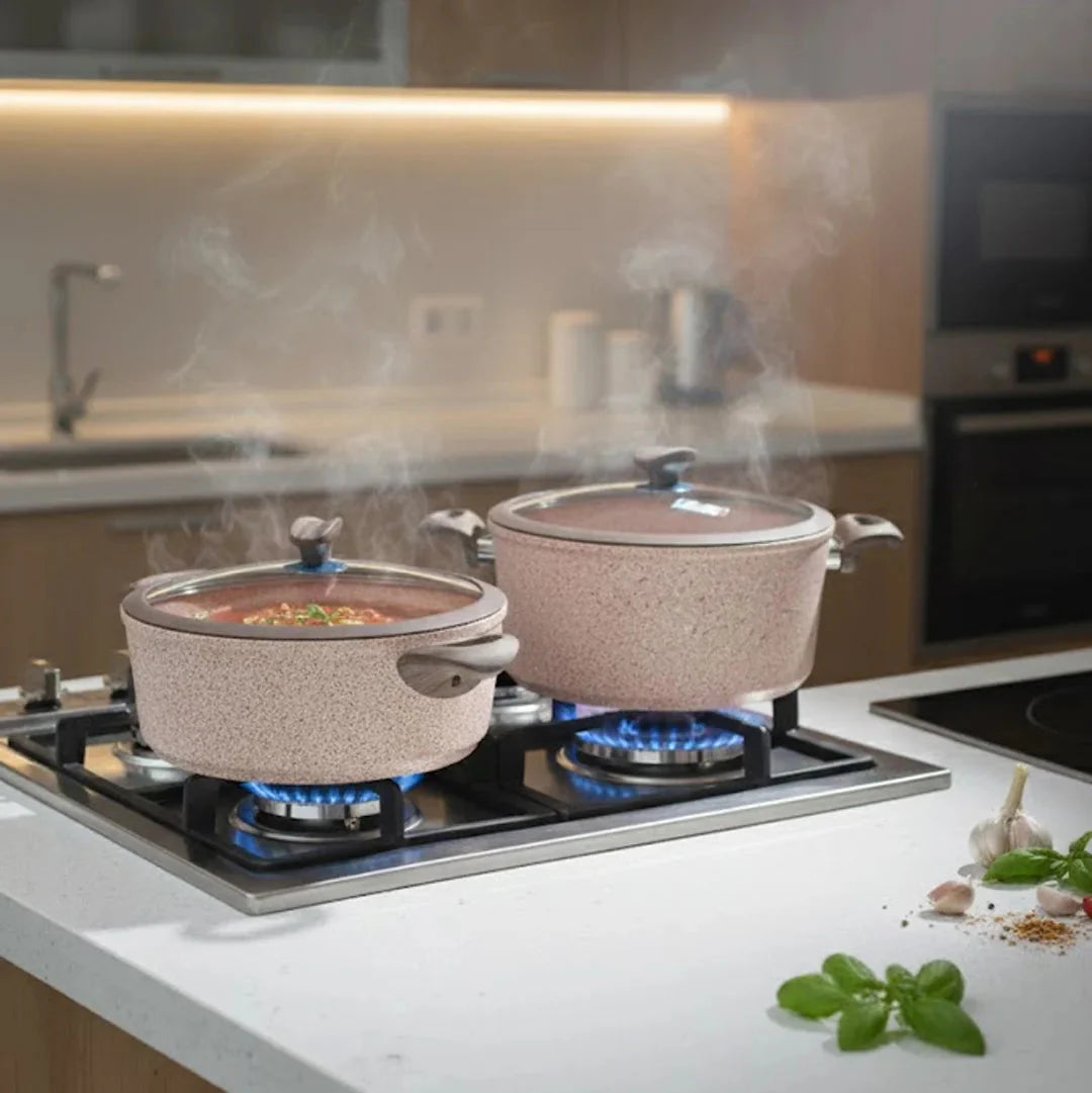 Falez 9-Piece Granite & Ceramic Coated Non-Stick Cookware Set - Ultima Pink