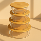 4 Pcs Glass Food Storage Containers - Round