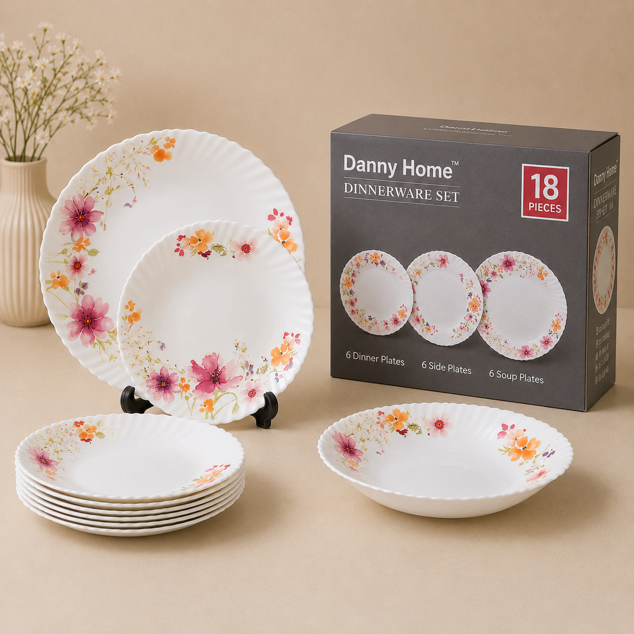 Danny Home™
Danny Home 18 Pcs Floral Dinnerware Set