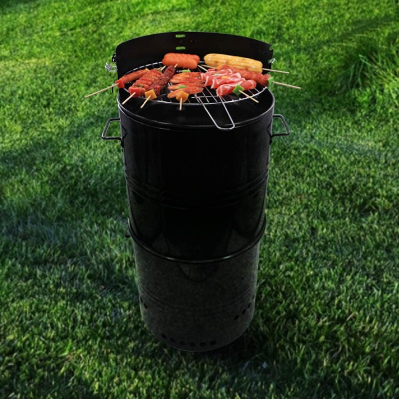 Vertical Charcoal Smoker Grill 18 Inch, Heavy Duty Round BBQ Grill Multi-Function Barrel Grill For Outdoor Cooking, Black