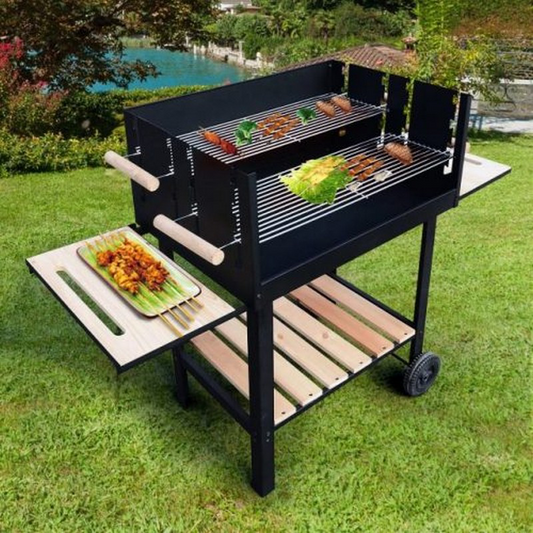 Portable Outdoor BBQ Grill Charcoal Grill Rack Smoker With Wheels