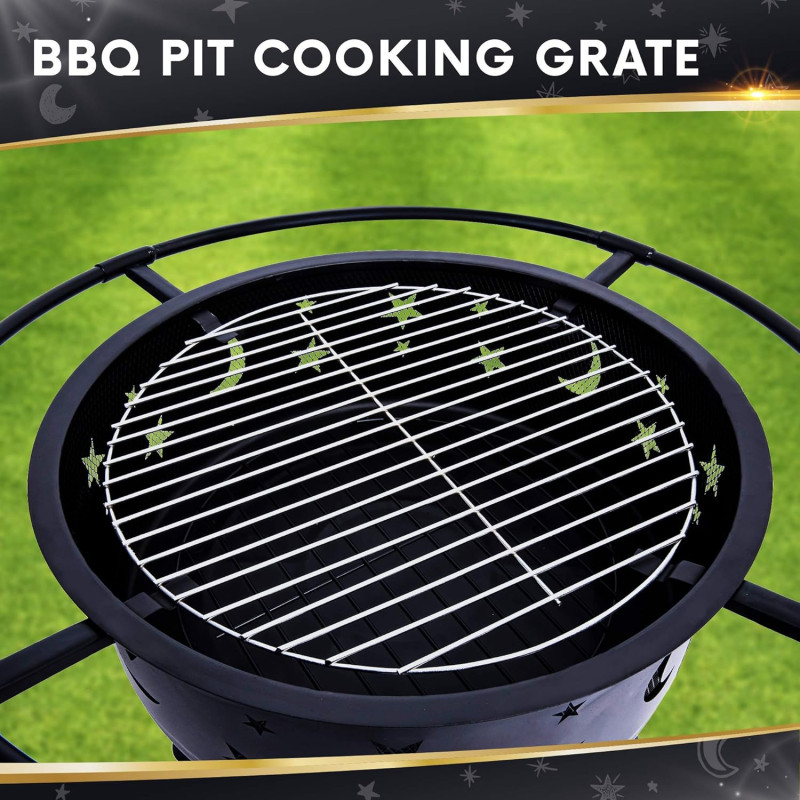 Round Bonfire Wood Burning Patio & Backyard Firepit For Cooking BBQ Grill