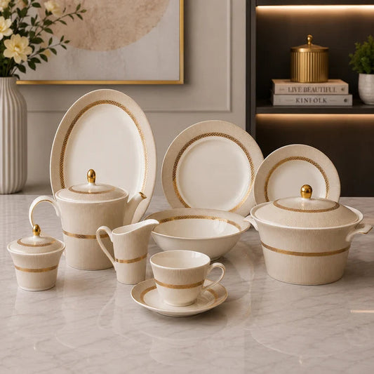 Royal Linen Gold Dinner Set – 61 Pieces