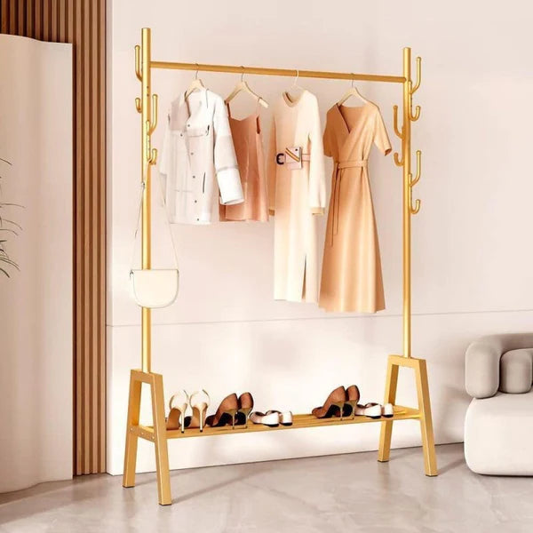 Multi-Functional Heavy Duty Bedroom Clothing Rack, Freestanding Closet Wardrobe Rack, Metal Frame