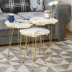 3pcs Coffee Table Set Metal with Marble PVC Top