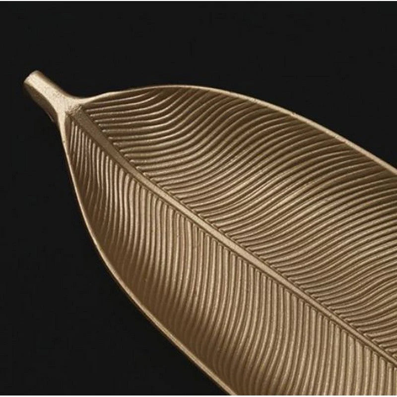 Leaf Shape Wooden Golden Tray