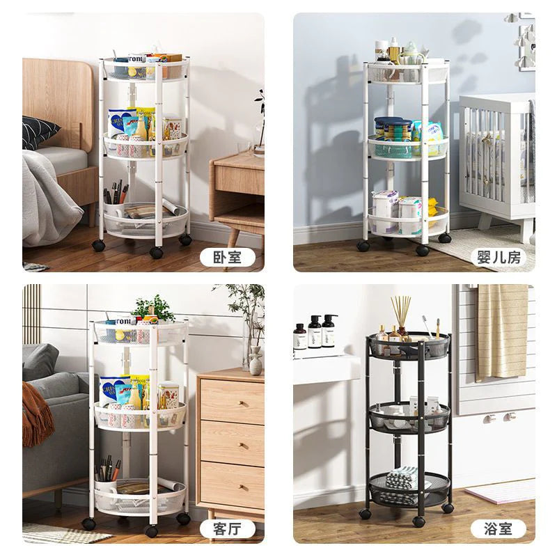 Three-Tier Kitchen Large-capacity Storage Rack Foldable Floor Rack with Wheels