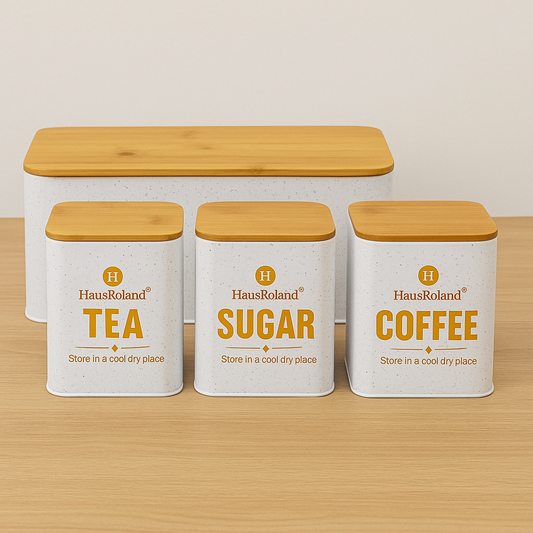HausRoland Deluxe Bread Bin & Canister Combo Set - White
