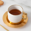Striped Coffee & Tea Cup Set With Metal Saucer – Set Of 6 | Elegant Gift Set |