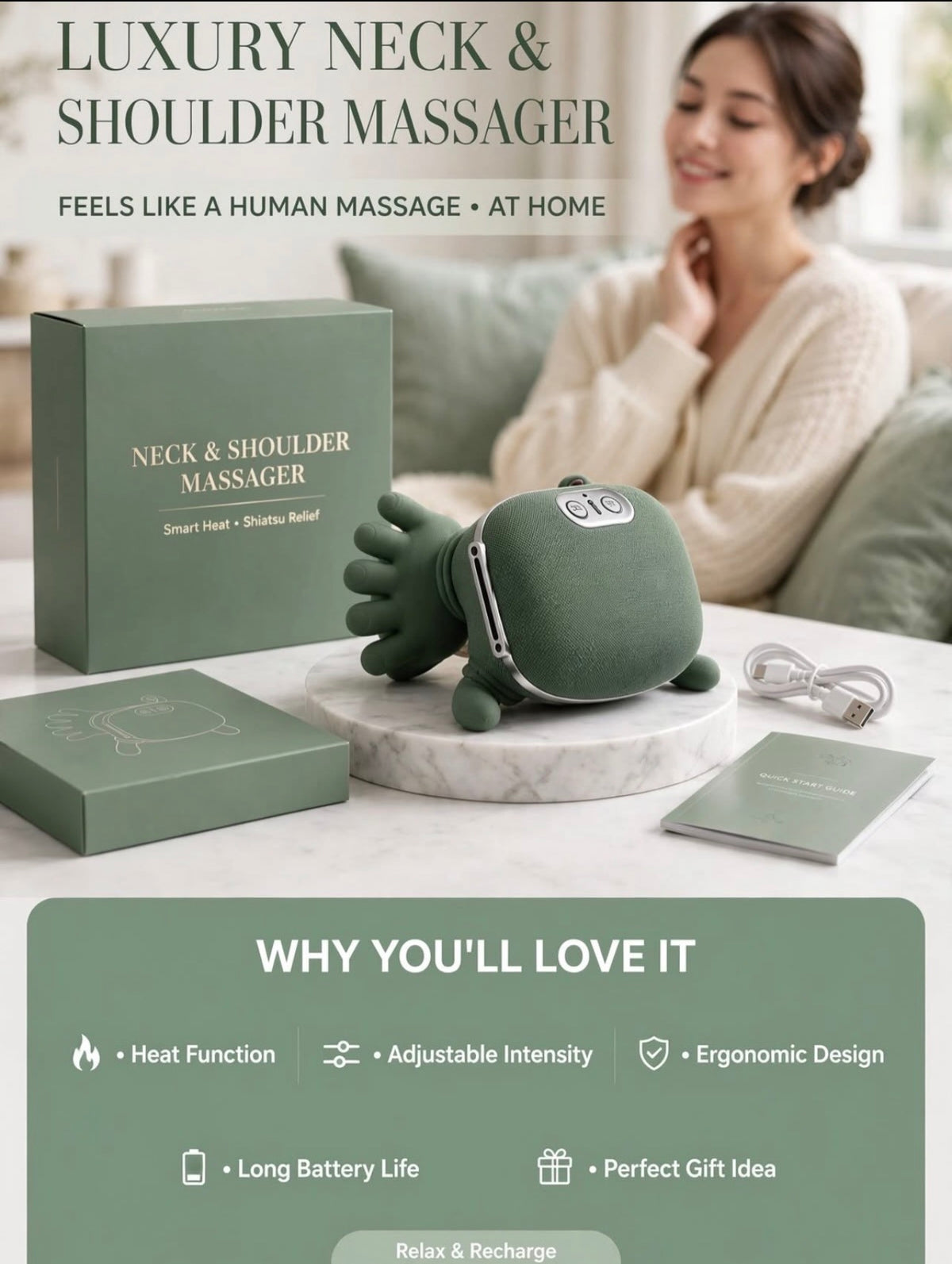 Neck And Back Massager With Heat For Pain Relief, Wireless Portable Shoulder & Back Kneading Massage Pillow