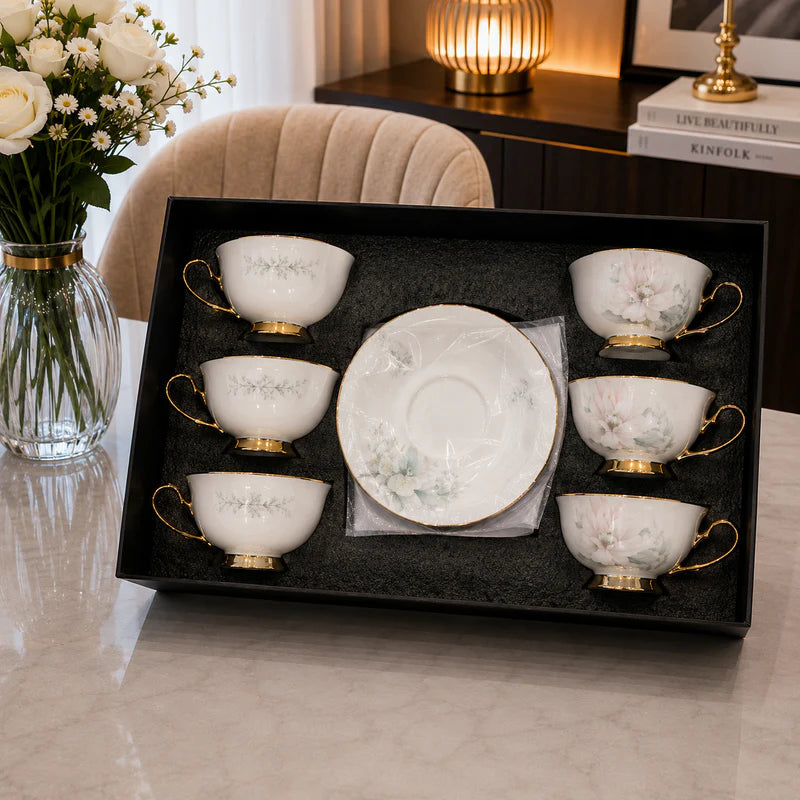 Blossom Grace Ceramic Coffee Set - 12Pcs