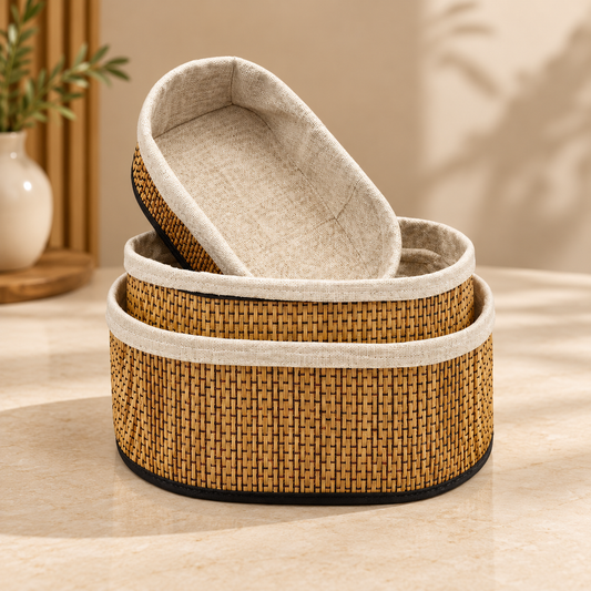 Premium Bamboo Storage Basket Set – 3 Pcs | Oval
