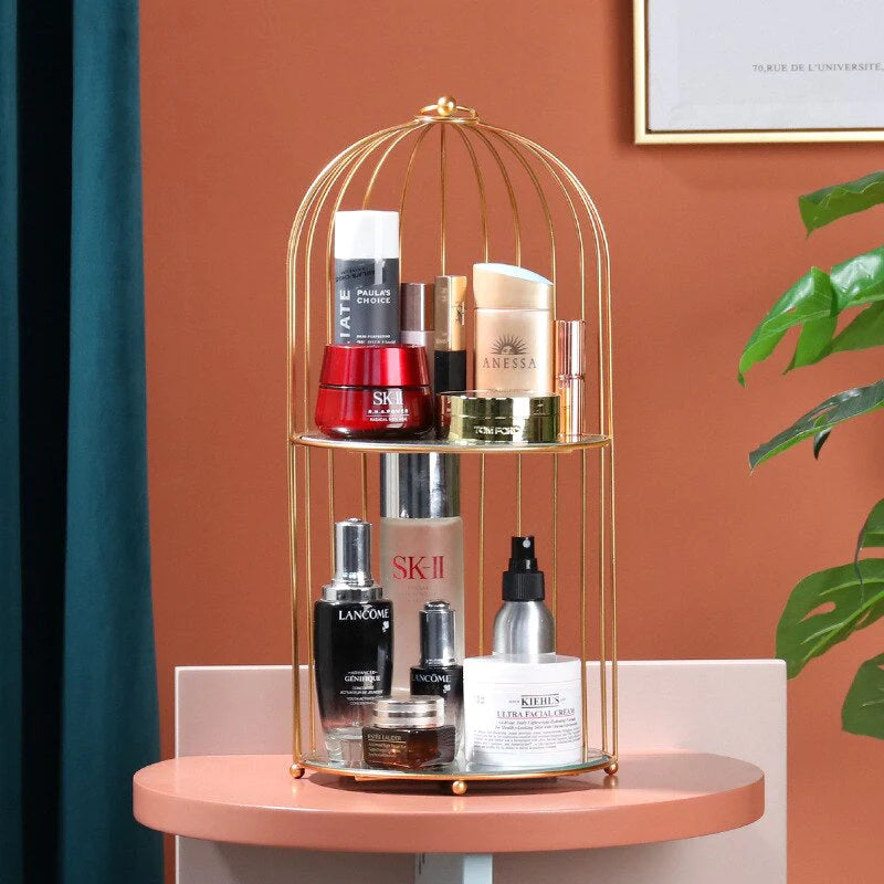 New Style Cage Metal Cosmetic Organizer with Mirror Shelves