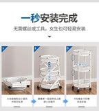Three-Tier Kitchen Large-capacity Storage Rack Foldable Floor Rack with Wheels