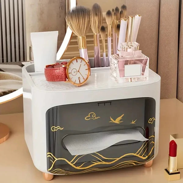 Luxury Tissue Box With Cosmetic Organizer