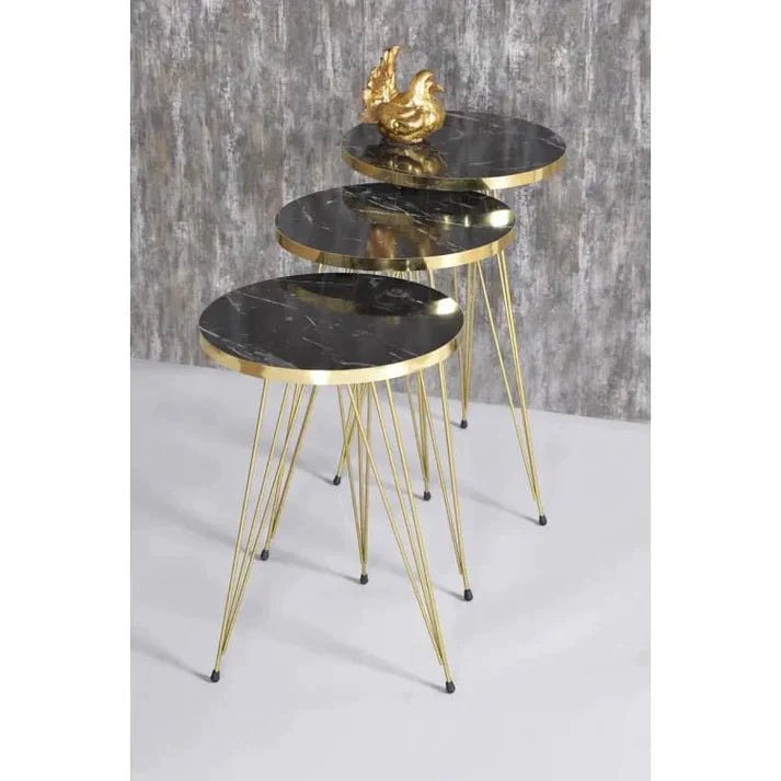 3pcs Coffee Table Set Metal with Marble PVC Top