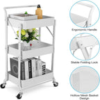 Foldable 3 Tier Metal Utility Rolling Cart
