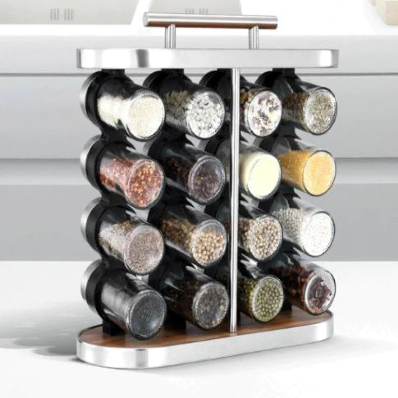 Stainless Steel Condiment Set Spice Jar Rack 16 Pcs