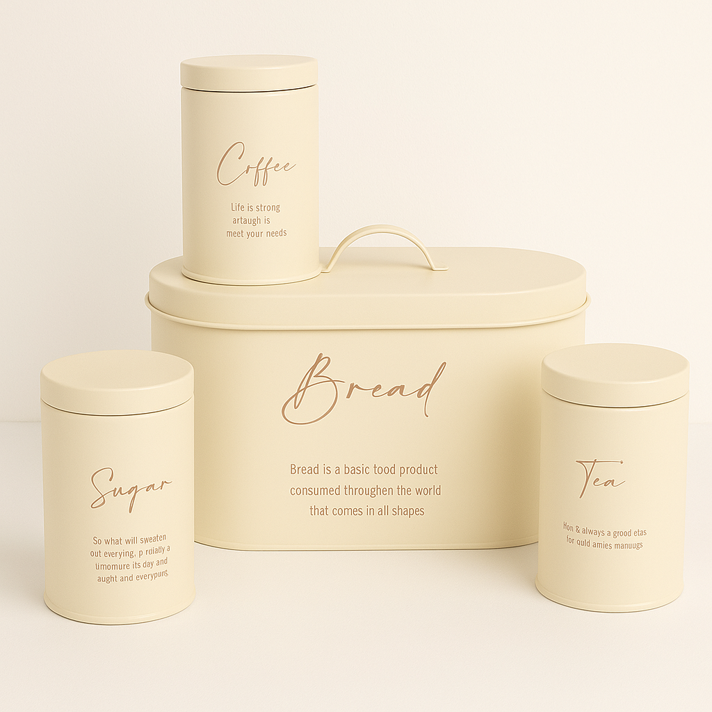 4-Piece Metal Bread Bin and Canister Set - White