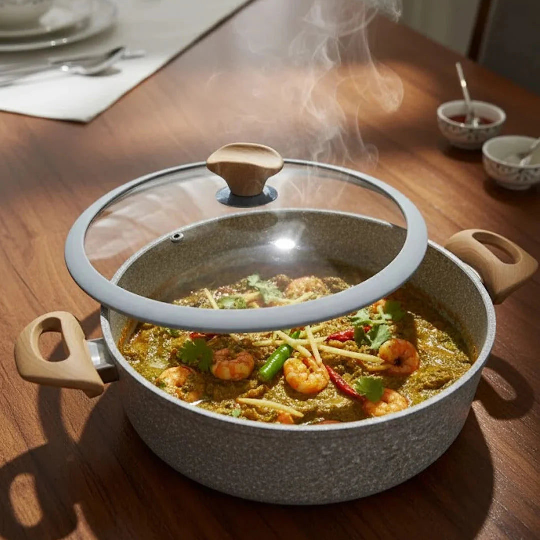 Falez 9-Piece Premium Granite Ceramic Coated Non-Stick Cookware Set - Ultima Grey