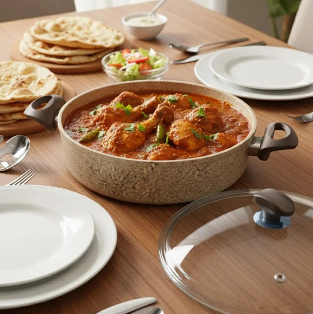 Falez 9-Piece Premium Granite Non-Stick Cookware Set - Creamy