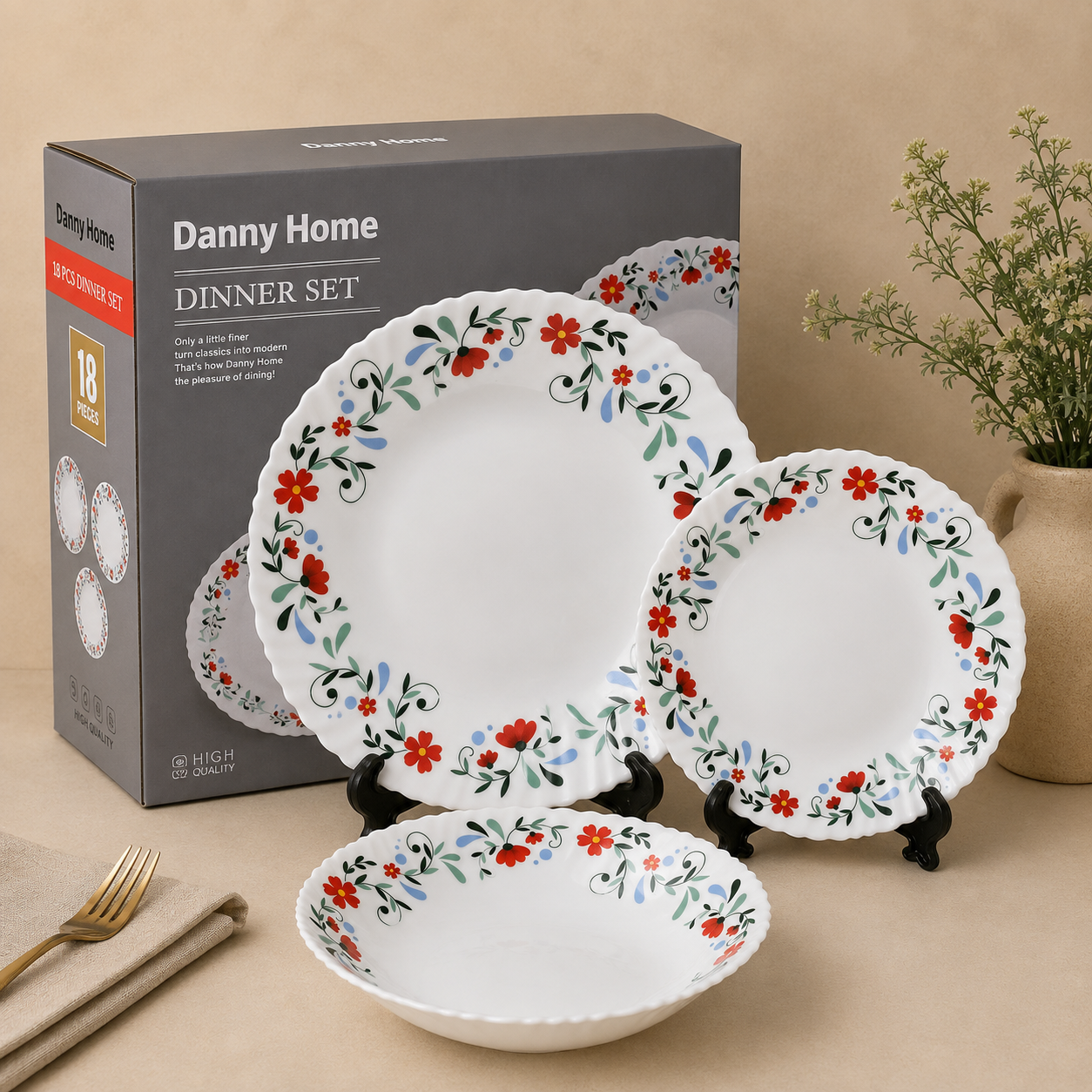 Danny Home™
Danny Home 18 Pcs Scarlet Blossom Dinner Set