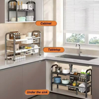 2 Tier Under Sink Organizer, Expandable Cabinet Shelf, Multifunctional Kitchen Organizer