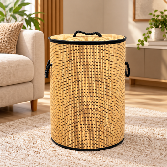 Premium Bamboo Laundry Basket with Lid & Rope Handles – 40 × 60 cm