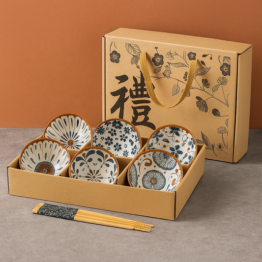 Japanese Floral Ceramic Bowls – Set of 6