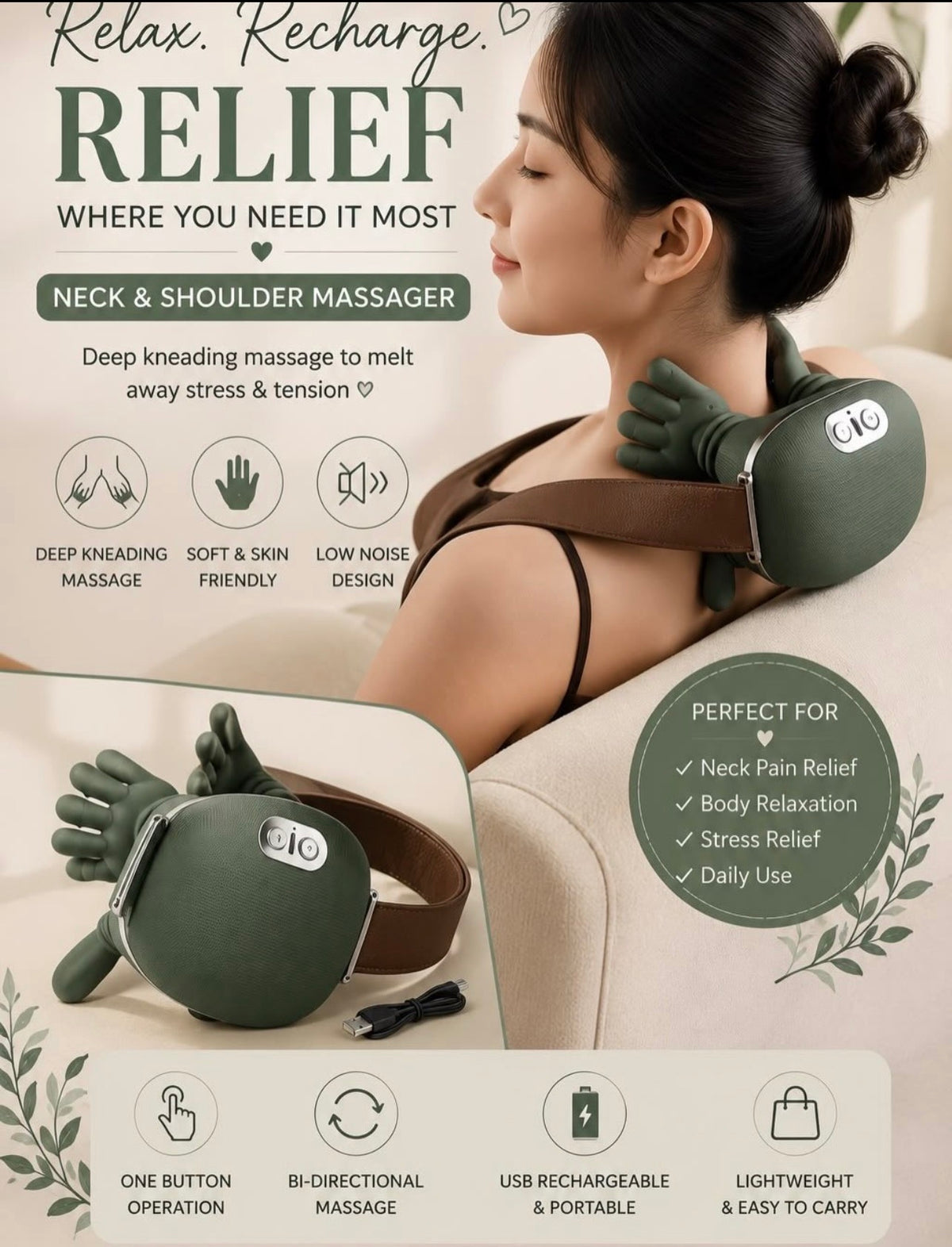 Neck And Back Massager With Heat For Pain Relief, Wireless Portable Shoulder & Back Kneading Massage Pillow