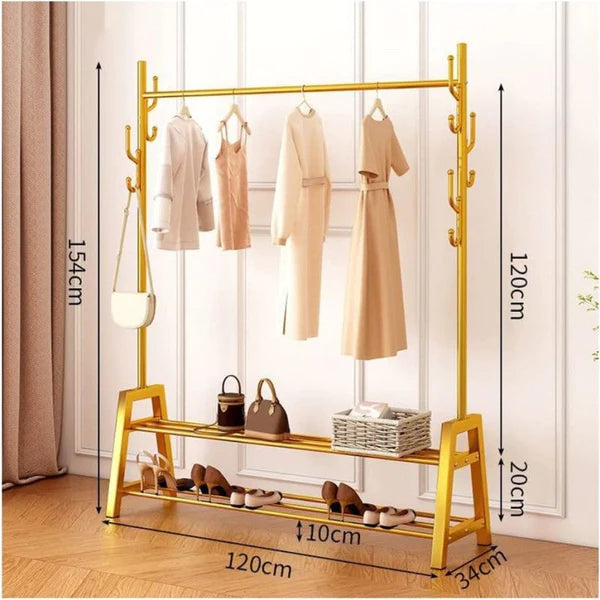 Multi-Functional Heavy Duty Bedroom Clothing Rack, Freestanding Closet Wardrobe Rack, Metal Frame