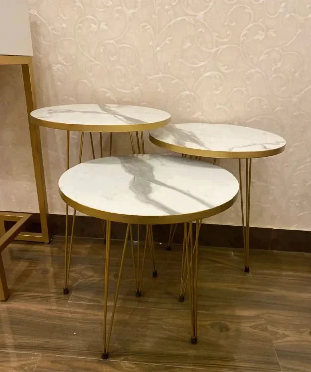 3pcs Coffee Table Set Metal with Marble PVC Top