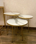 3pcs Coffee Table Set Metal with Marble PVC Top