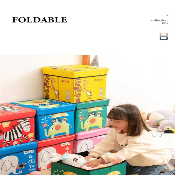 Kids Storage Folding Seat Chest Cube Footstool Small Bench Foot Rest Stool Cartoon Character