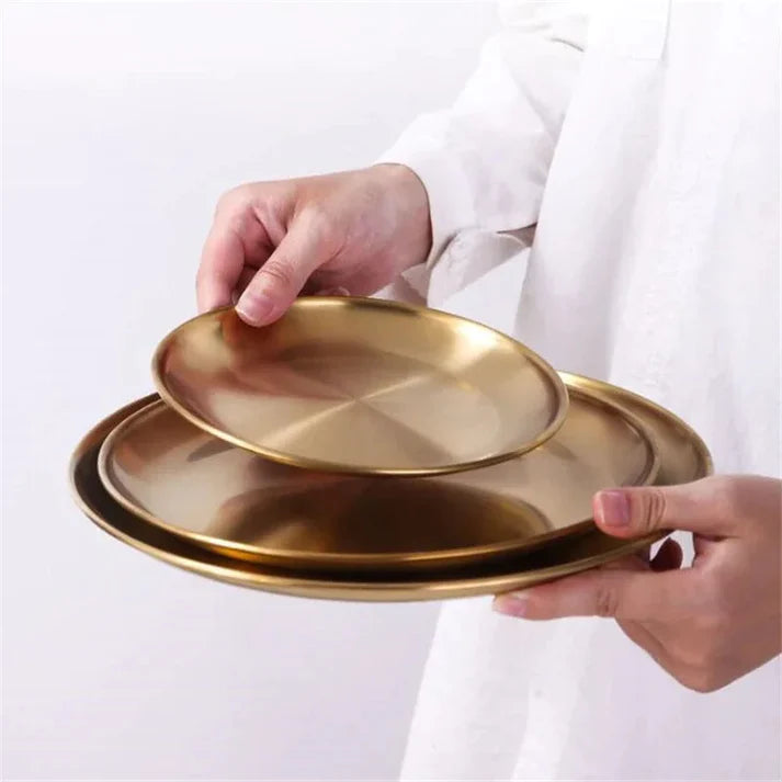 Luxurious SS Round Plate Gold 34 cm